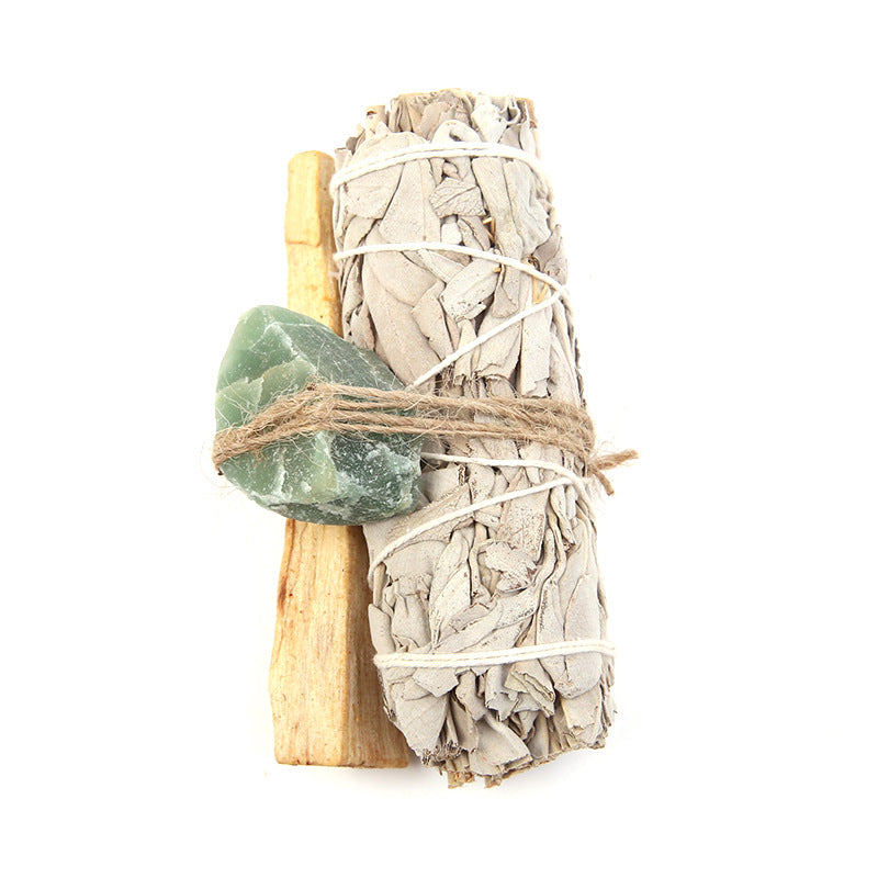 Natural Palo Santo Amethyst Green Aventurine Crystal White Sage Smudge Purify Altar Set Spiritual Supplies