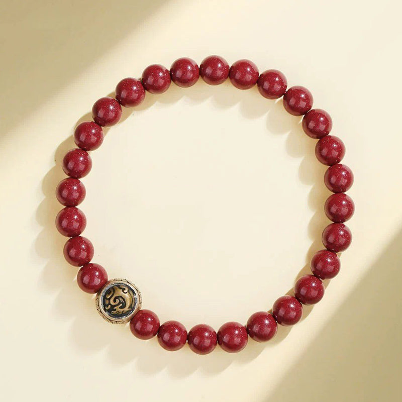 925 Sterling Silver Natural Cinnabar Four Beasts Blessing Bracelet