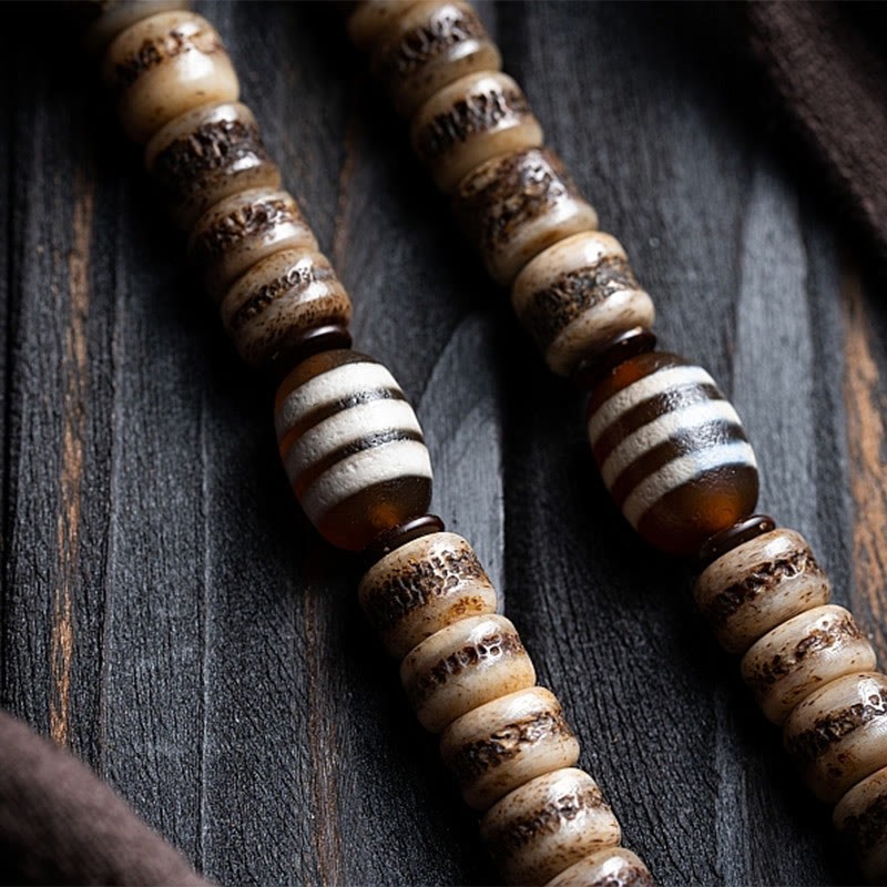 Tibetan 108 Mala Beads Yak Bone Dzi Bead The Lord of the Corpse Forest Strength Bracelet