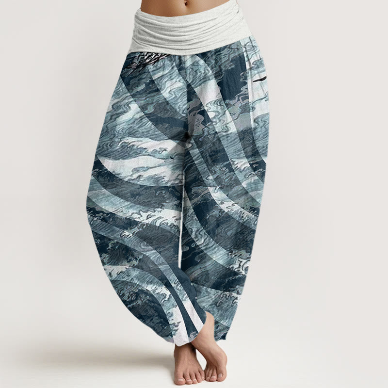 Zebra Stripes Wave Design Women's Elastic Waist Harem Pants