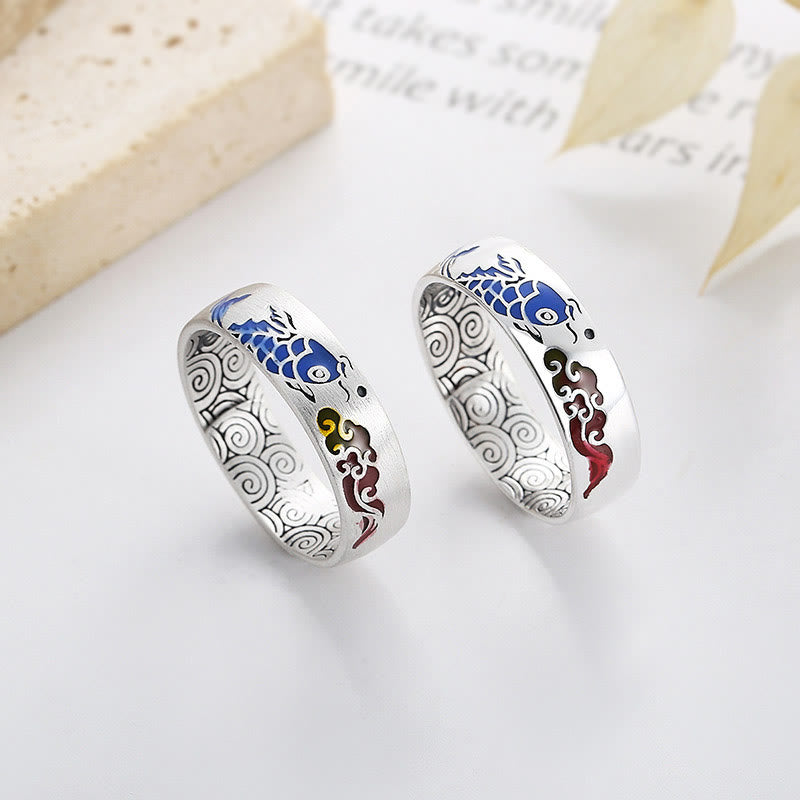 925 Sterling Silver Lucky Koi Fish Auspicious Clouds Wealth Ring