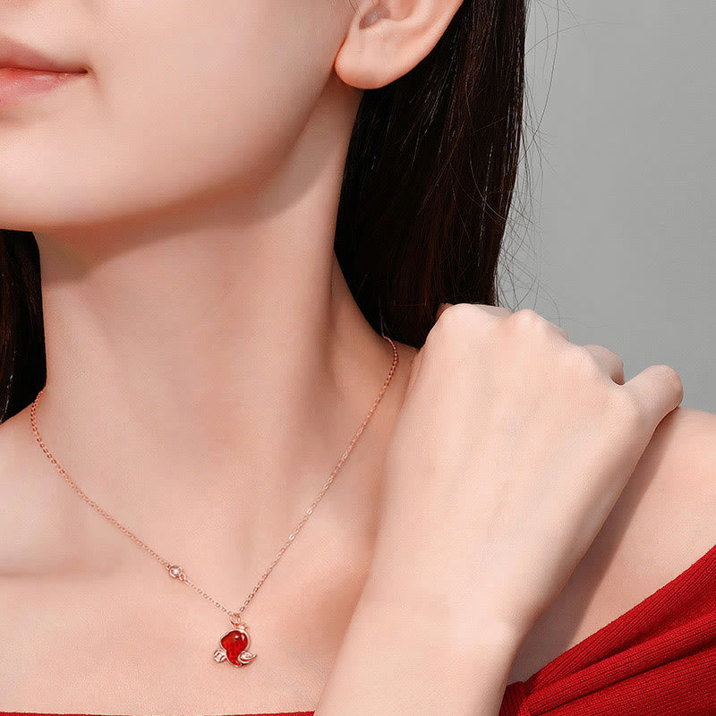 925 Sterling Silver Hetian Jade Red Agate Year Of The Snake Blessing Necklace Pendant