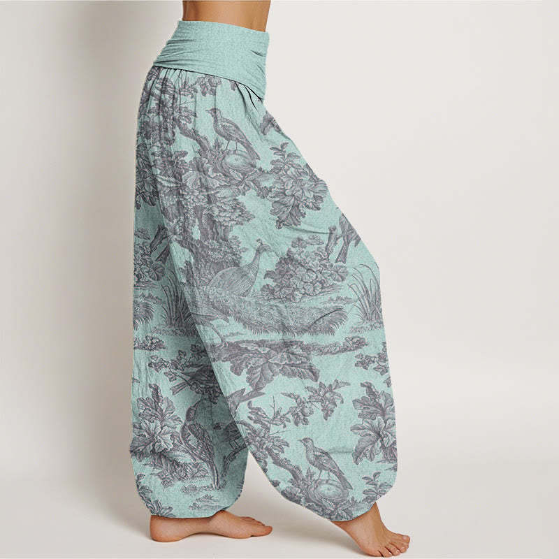 Birds Trees Branches Pattern Women's Elastic Waist Harem Pants