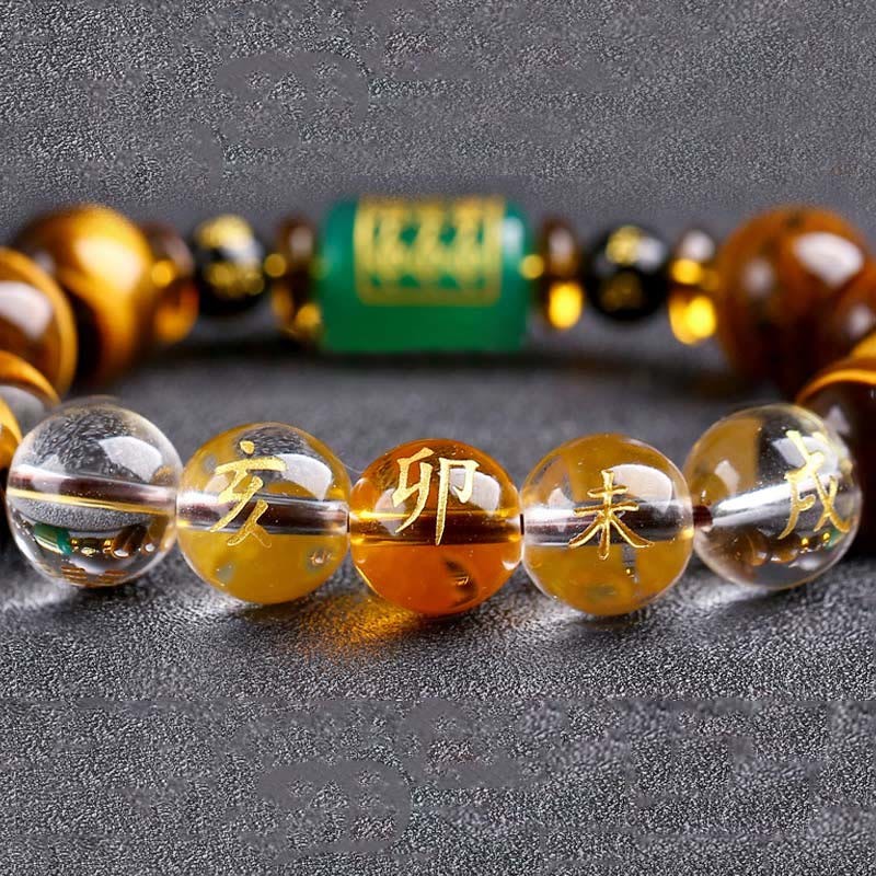 Chinese Zodiac Tiger Eye White Crystal Courage Bracelet