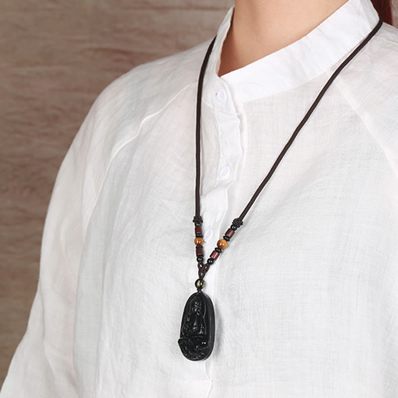 Chinese Zodiac Natal mystic zen Natural Black Obsidian Purification Necklace Pendant