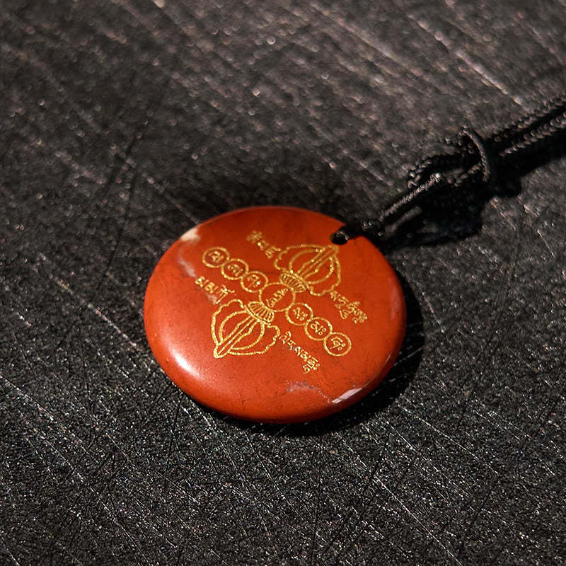 Vajra Dorje Sanskrit Pattern Natural Various Crystal Black Obsidian Fulfilment Necklace Pendant