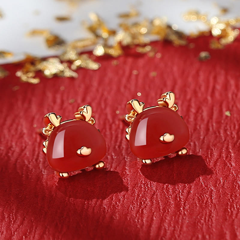 925 Sterling Silver Year of the Dragon Natural Hetian Jade Red Agate Cute Dragon Protection Success Bracelet Necklace Pendant Earrings