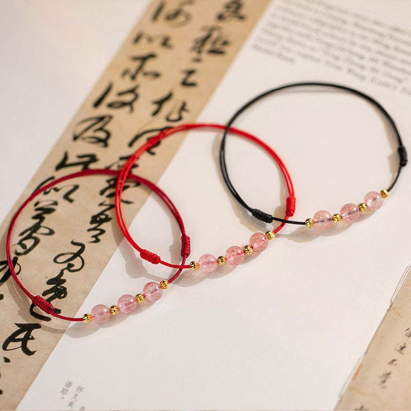 Strawberry Crystal Beads Luck Red String Anklet