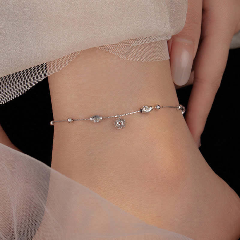 925 Sterling Silver Simple Bell Bead Blessing Anklet