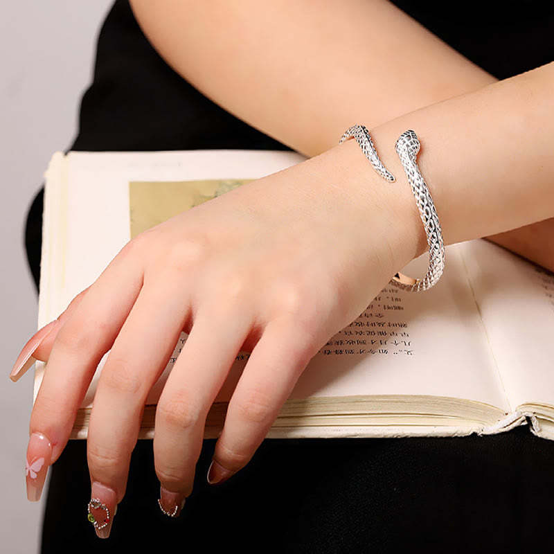 999 Sterling Silver Year Of The Snake Protection Cuff Bracelet Bangle