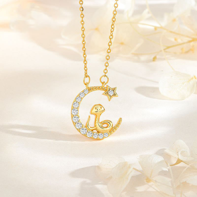 925 Sterling Silver Moon Snake Year Of The Snake Blessing Necklace Pendant