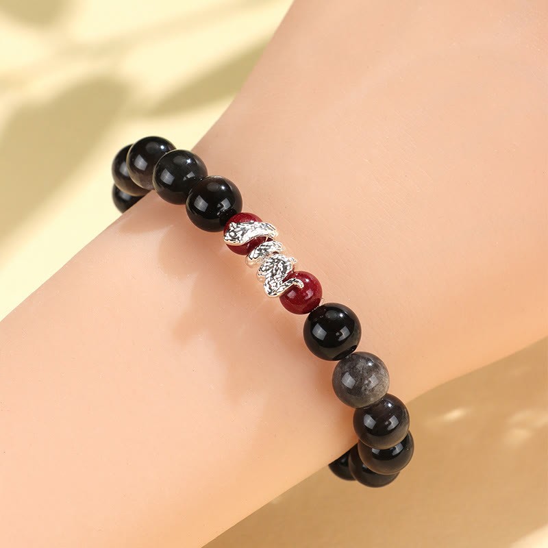 Silver Sheen Obsidian Cinnabar Copper Year of the Snake Protection Bracelet