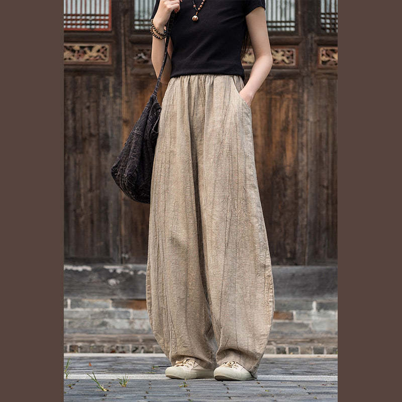 Ramie Cotton Linen Pants Tie-dye Design Trousers Loose Zen Yoga Women's Pants with Pockets