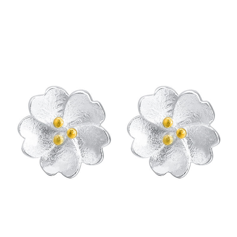 925 Sterling Silver Cherry Blossoms Floral Calm Stud Earrings