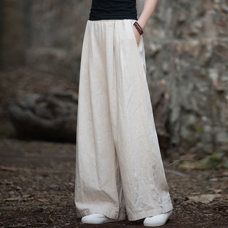 Retro Wide Leg Pants Casual Women's Yoga Pants With Pockets