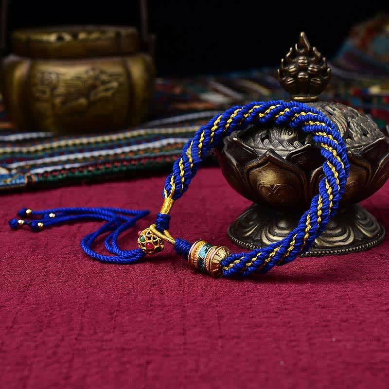 Tibetan Handmade Luck Thangka Prayer Wheel Charm Weave String Bracelet