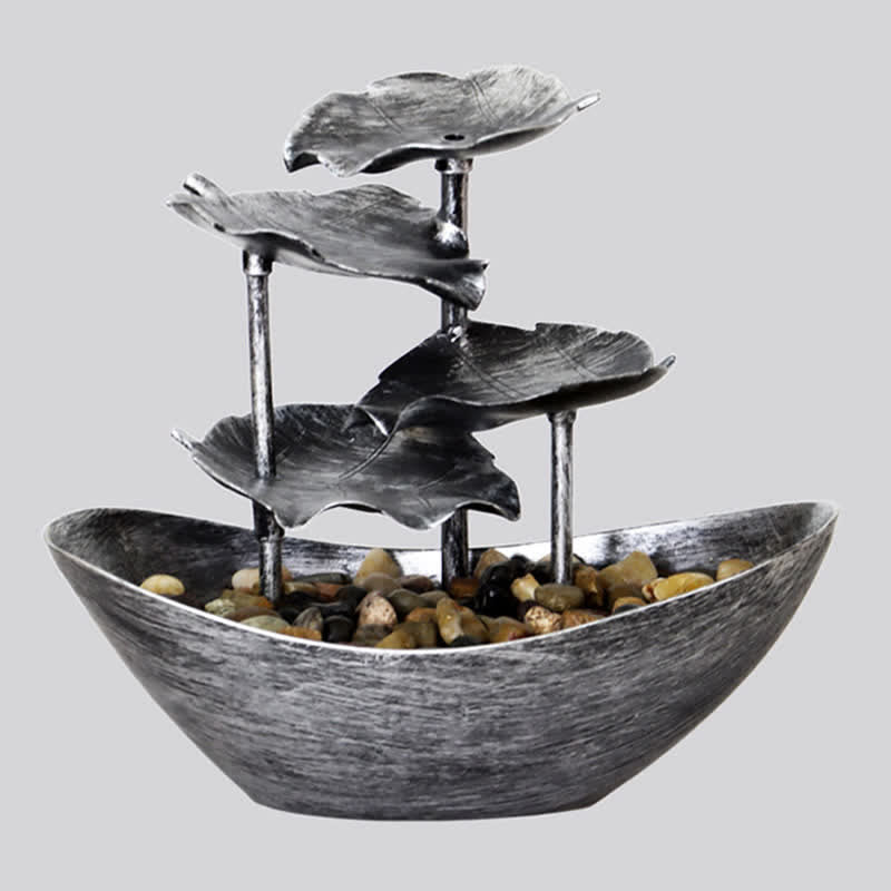 Lotus Leaf Shaped Waterfall Fountain Tabletop Ornaments With LED Light Home Office Desktop Decoration