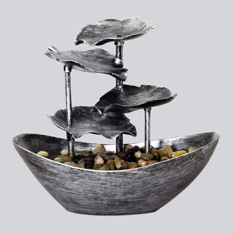 Lotus Leaf Shaped Waterfall Fountain Tabletop Ornaments With LED Light Home Office Desktop Decoration