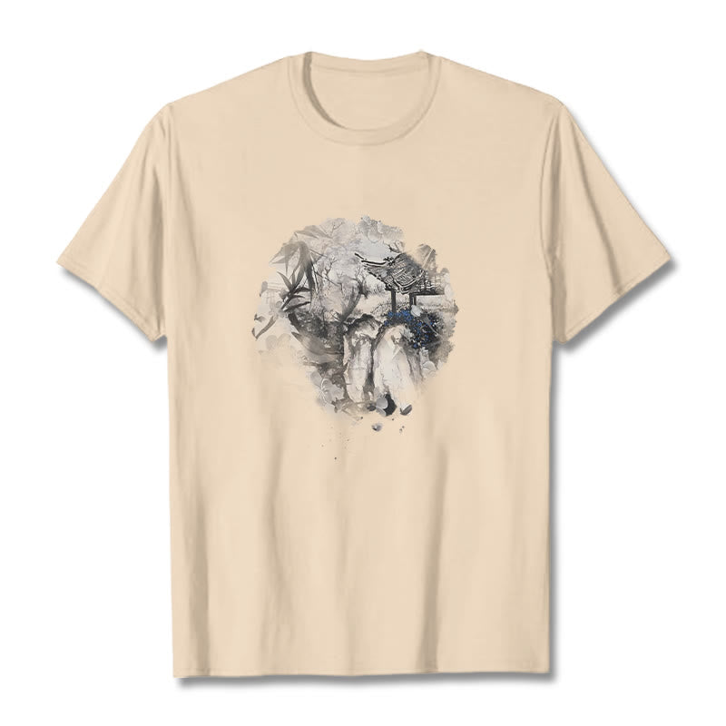Chinese Bamboo Mountain Pavilion Design Pattern Tee T-shirt