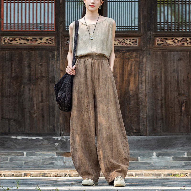 Ramie Cotton Linen Pants Tie-dye Design Trousers Loose Zen Yoga Women's Pants with Pockets