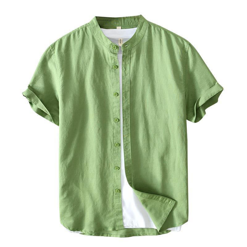 Simple Style Short Sleeve Button Cotton Linen Men's Shirt