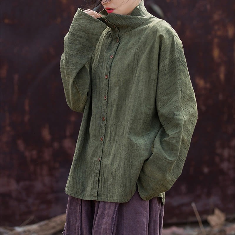 Turtleneck Dyeing Ramie Cotton Chinese Style Cardigan Clothing