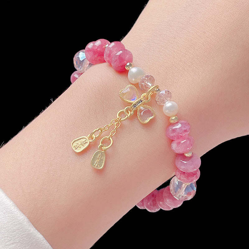 Natural Rose Quartz Bow Peace Buckle Loving Energy Bracelet
