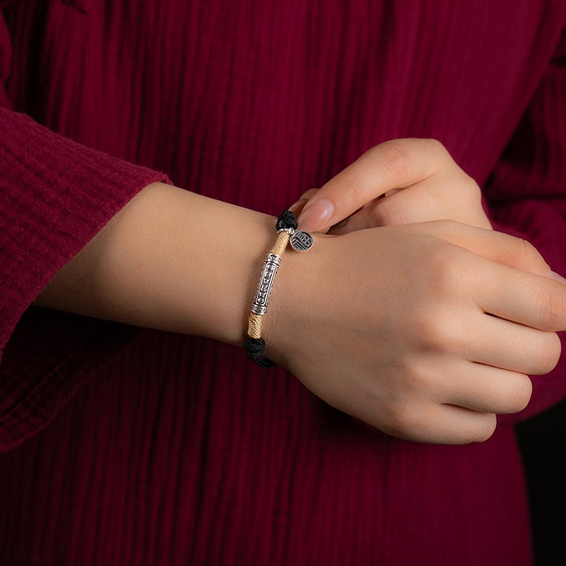 999 Sterling Silver Tibet Handmade Om Mani Padme Hum Fu Character TopRank Character Luck Braided Bracelet