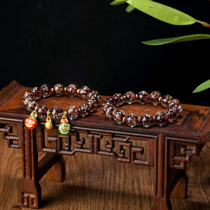 Gold Swallowing Beast Family Charm Luminous Fluorescent Liuli Glass Bead Success Bracelet