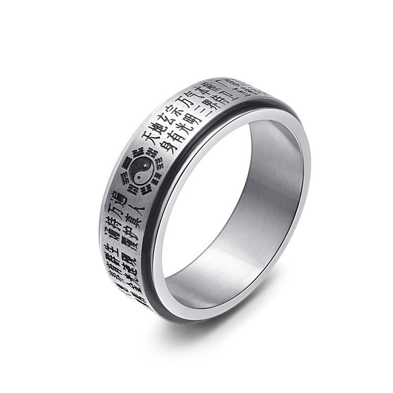 Bagua Yin Yang Chinese Characters Titanium Steel Balance Rotatable Ring
