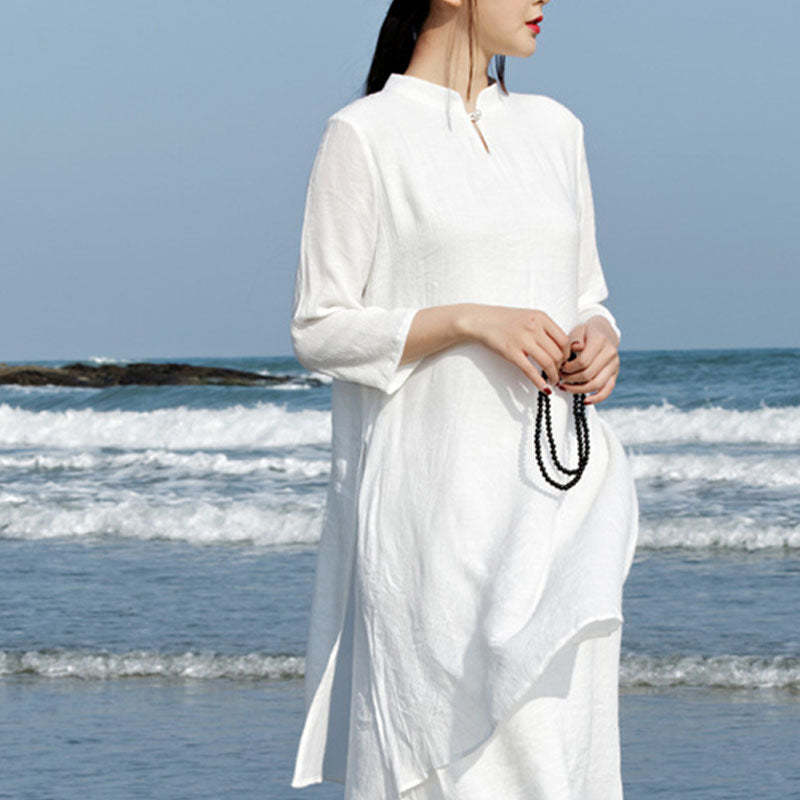 2Pcs White Tai Chi Meditation Yoga Zen Cotton Linen Clothing Top Pants Women's Set