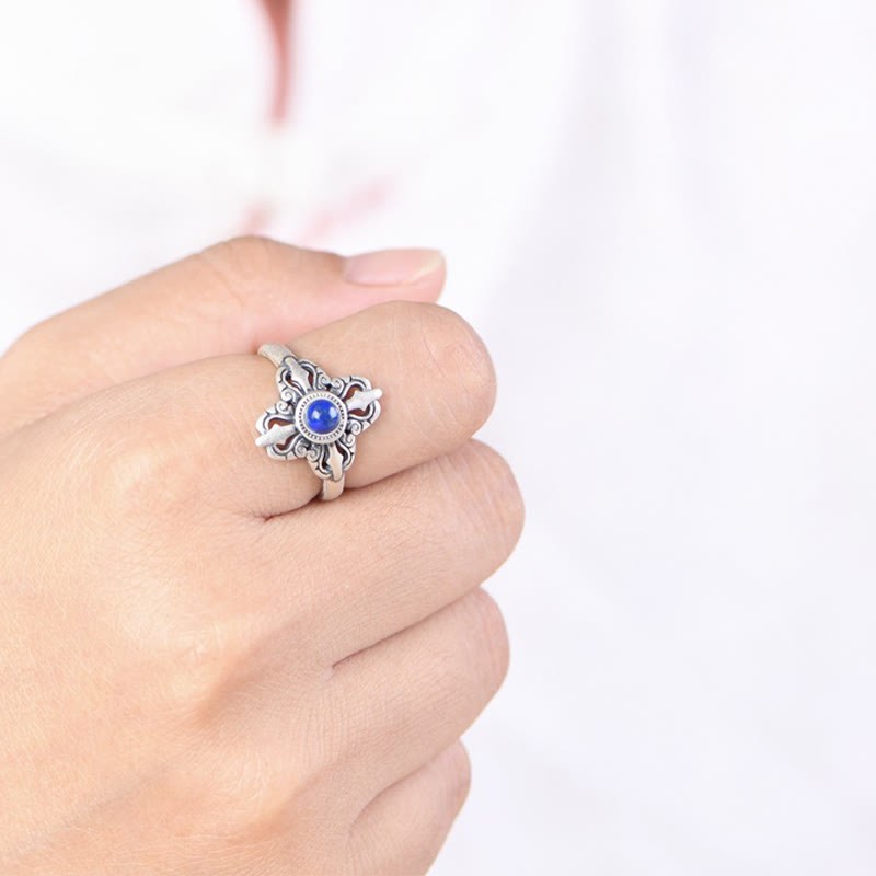 Tibet 925 Sterling Silver Natural Lazurite Positive Adjustable Ring