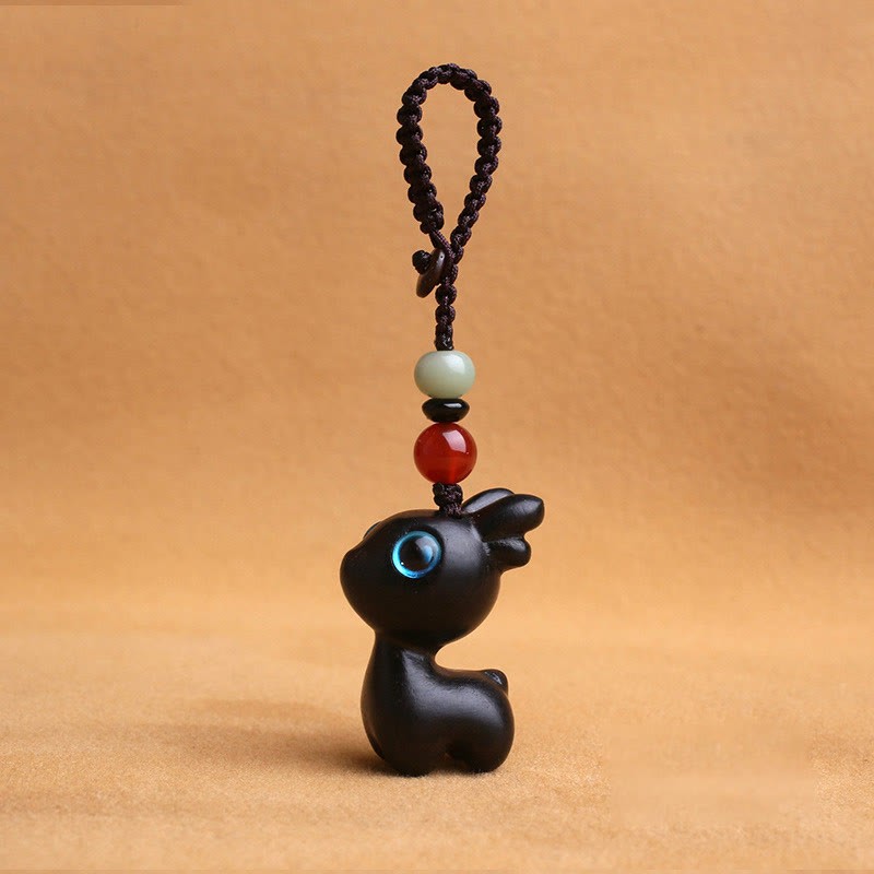 Sandalwood Small Leaf Red Sandalwood Ebony Wood Green Sandalwood Lucky Mini Deer Carved Protection Key Chain Phone Hanging Decoration