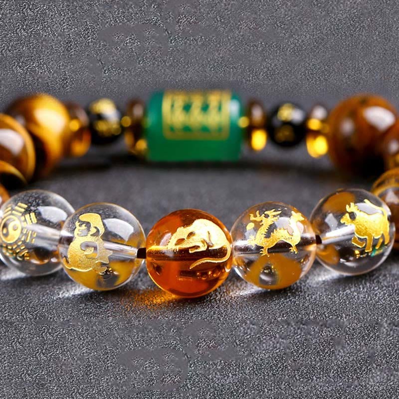 Chinese Zodiac Tiger Eye White Crystal Courage Bracelet