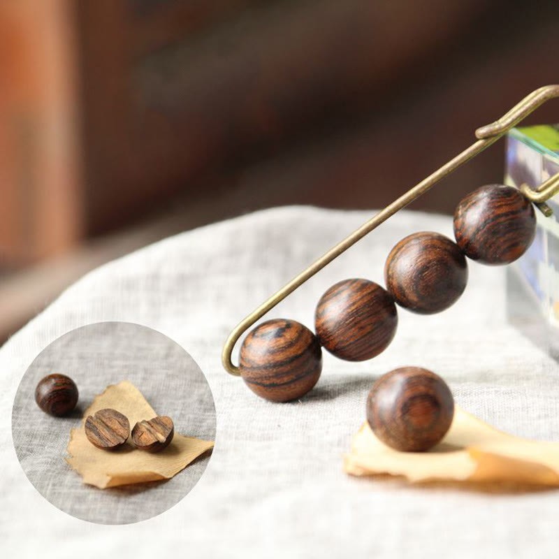 Vintage Sandalwood Agathis Alba Ebony Wood Peltogyne Beads Healing Brooch