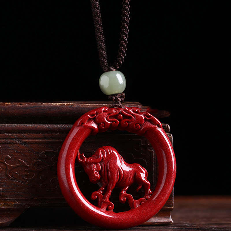 Chinese Zodiac Cinnabar Hetian Jade Peace Buckle Calm Necklace Pendant