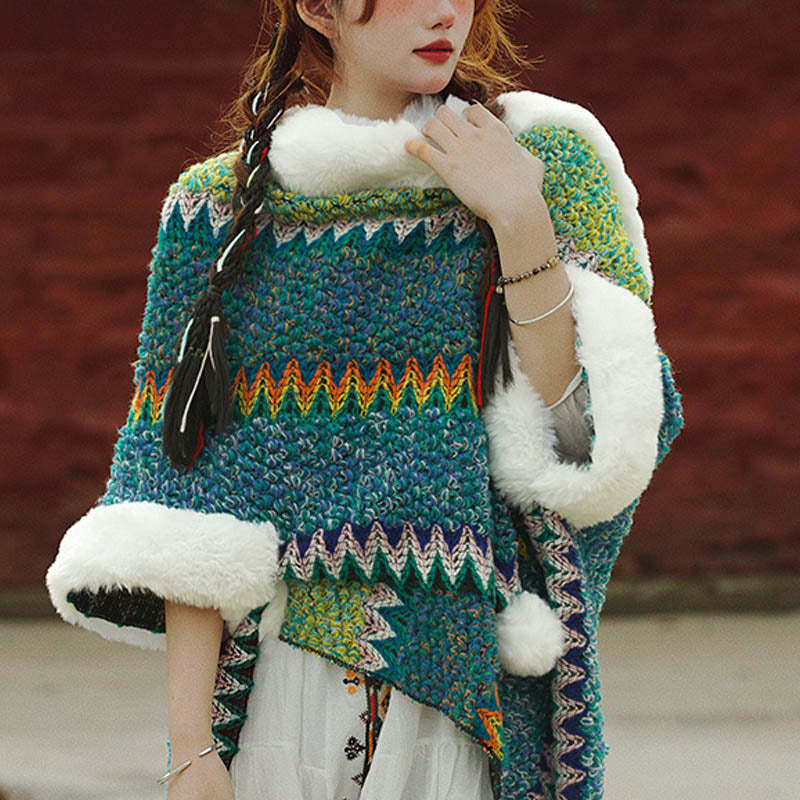Tibetan Multicolored Striped Shawl Winter Cozy Travel Scarf Wrap