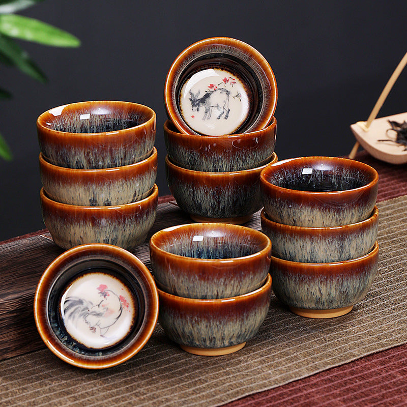 12 Chinese Zodiac Pattern Ceramic Teacup Kung Fu Jian Chinese Zhan Tea Cup 73ml
