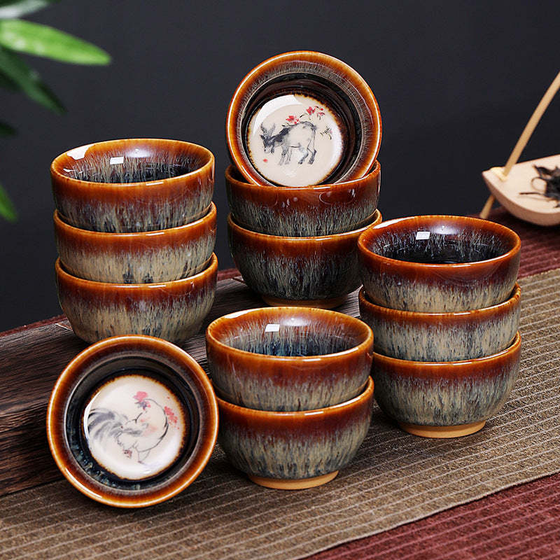 12 Chinese Zodiac Pattern Ceramic Teacup Kung Fu Jian Chinese Zhan Tea Cup 73ml