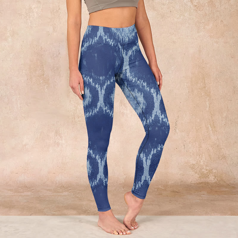 Navy Blue White Design Gym Leggings Women's Yoga Pants