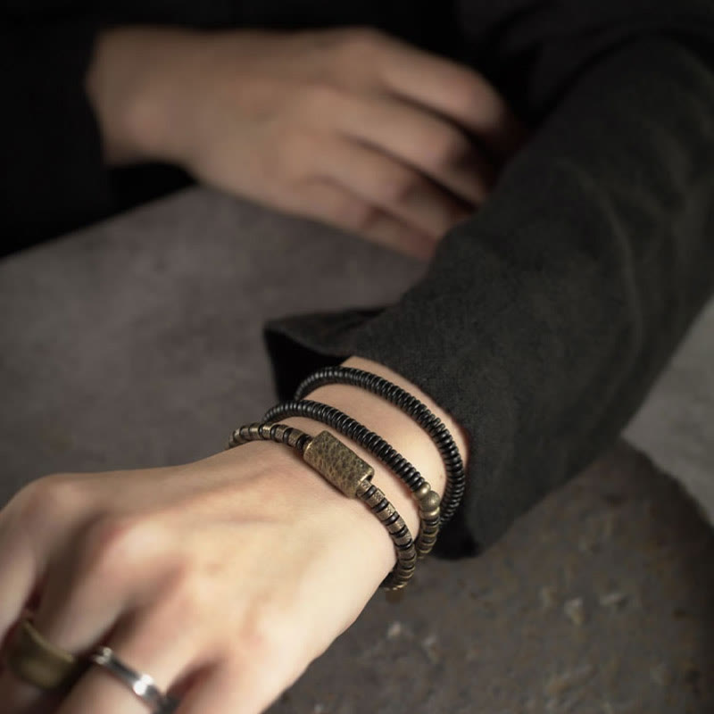Healing Tibetan Ebony Wood Beads Copper Multilayered Bracelet