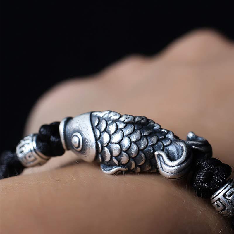 Silver Luck Koi Fish Braided String Bracelet