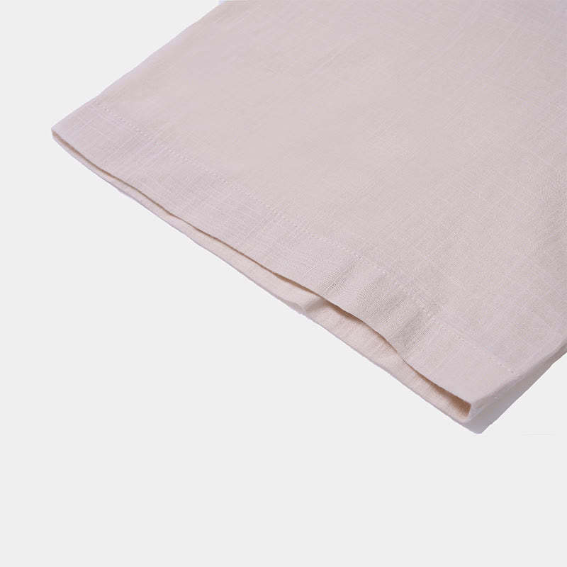 Men's Summer Solid Color Short Sleeve Half Button Cotton Linen Shirt