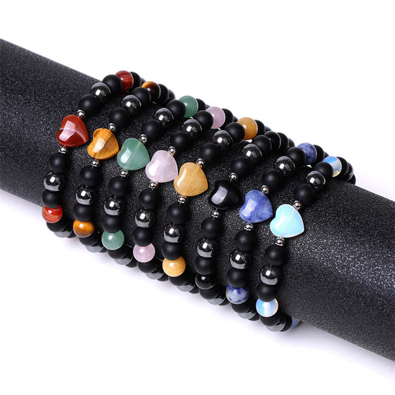 Black Onyx Tiger Eye Stone Crystal Love Heart Protection Bracelet