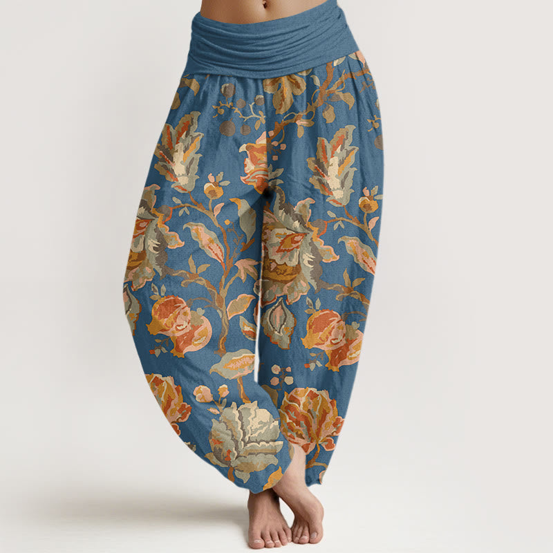 Casual Blooming Flowers Buds Design Women's Elastic Waist Harem Pants