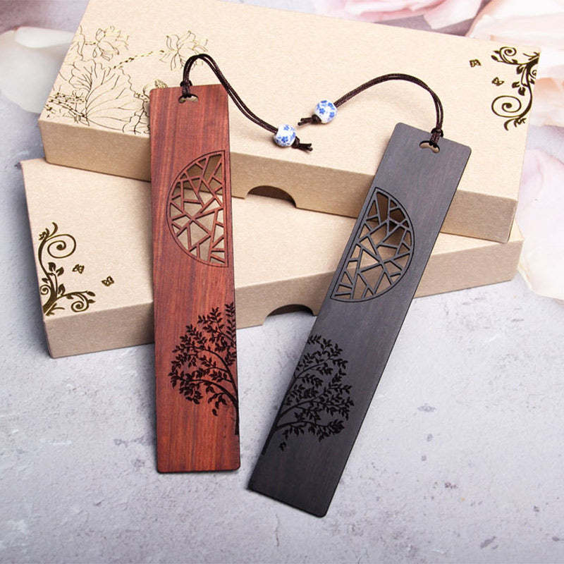 The Tree of Life Ebony Wood Small Leaf Red Sandalwood Bookmarks With Gift Box