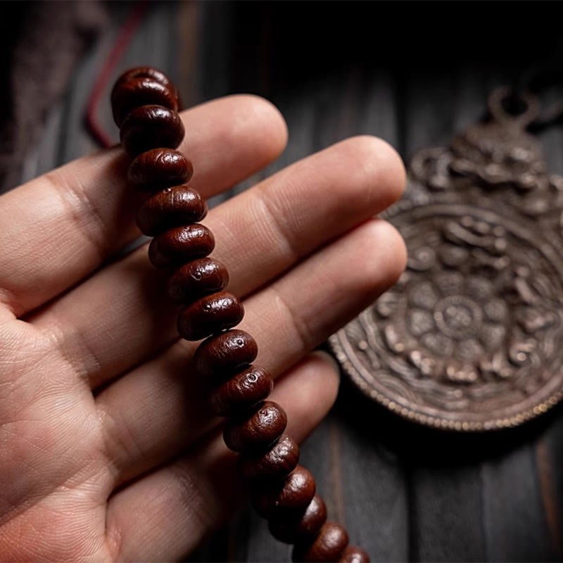 Natural Tibet 108 Mala Beads Purple Bodhi Seed Hetian Cyan Jade Copper Dorje Peace Bracelet