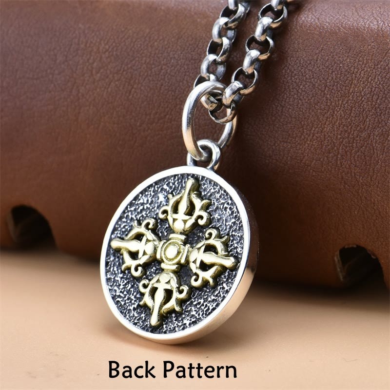 925 Sterling Silver Green Tara Double Dorje Vajra Protection Necklace Pendant