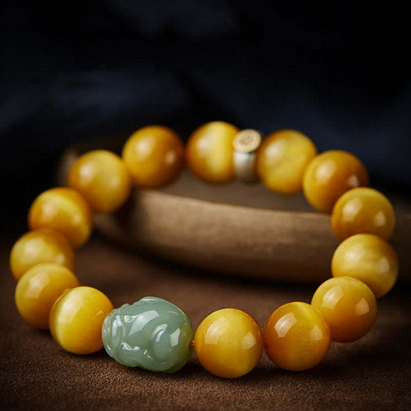 Chinese Zodiac Natal mystic zen Tiger Eye Pixiu Jade Protection Bracelet