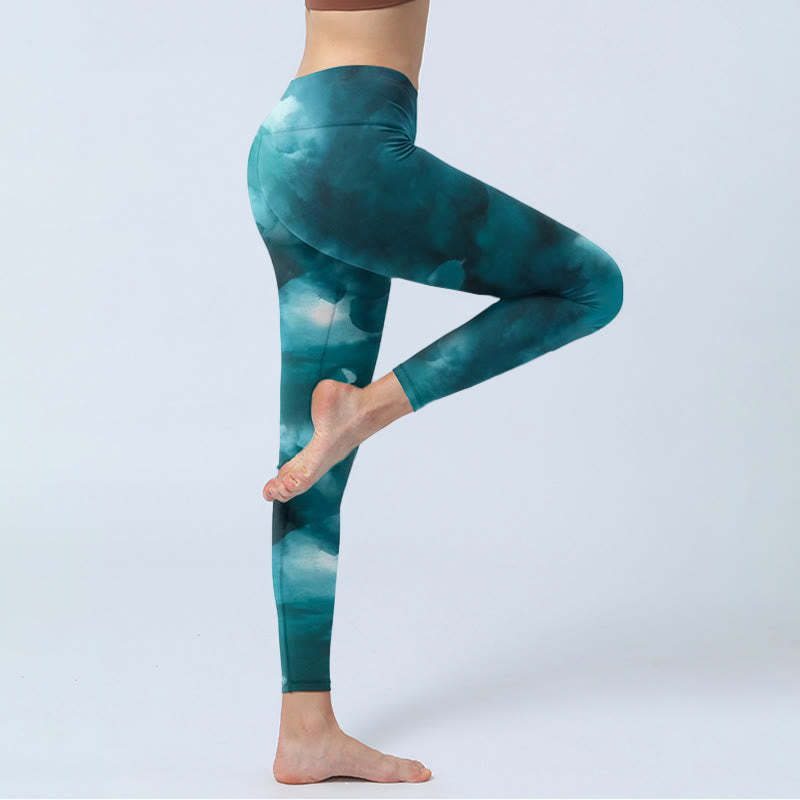 Dark Green Cloud Gym Leggings Women's Yoga Pants